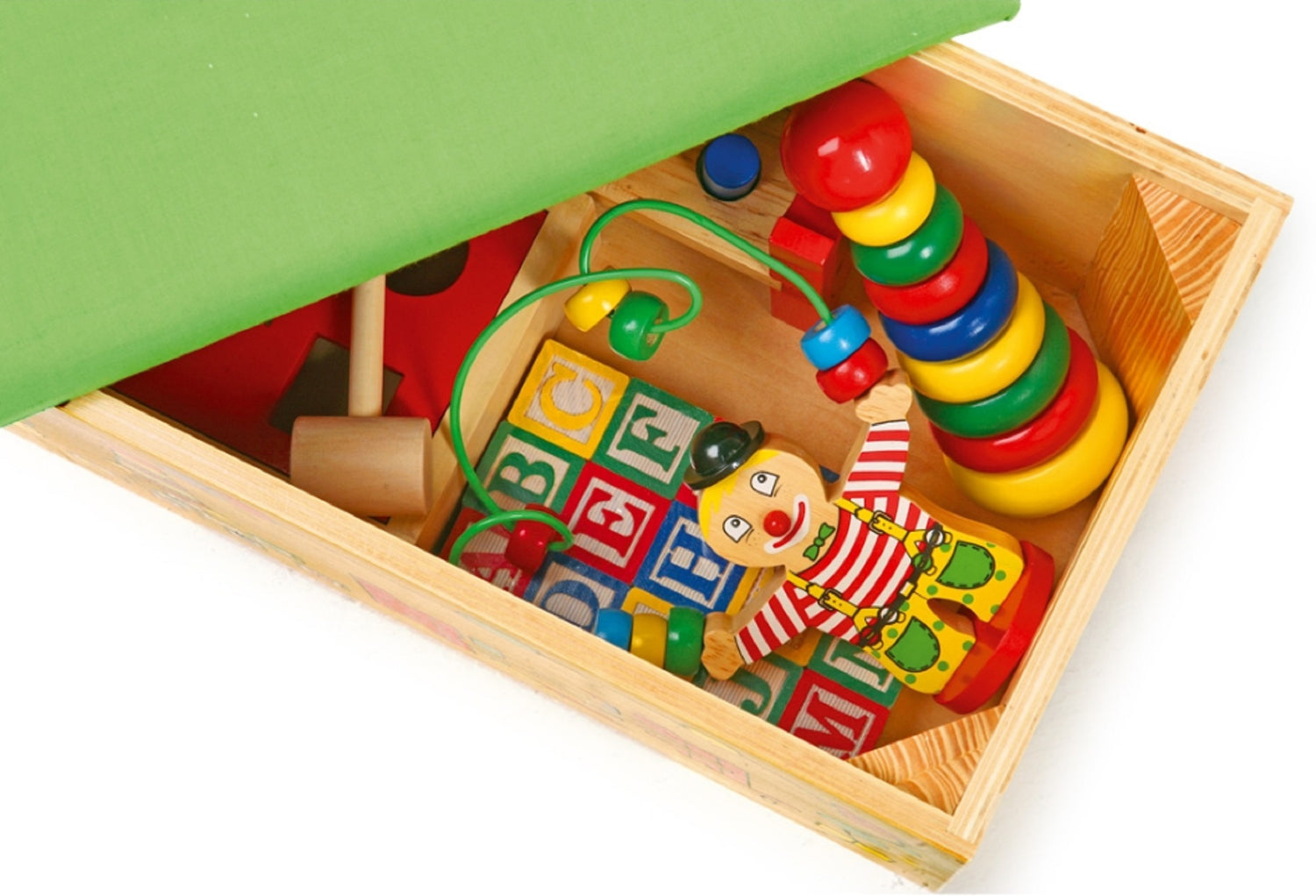 Toy Box and Seat - Includes 6 Wooden Toys