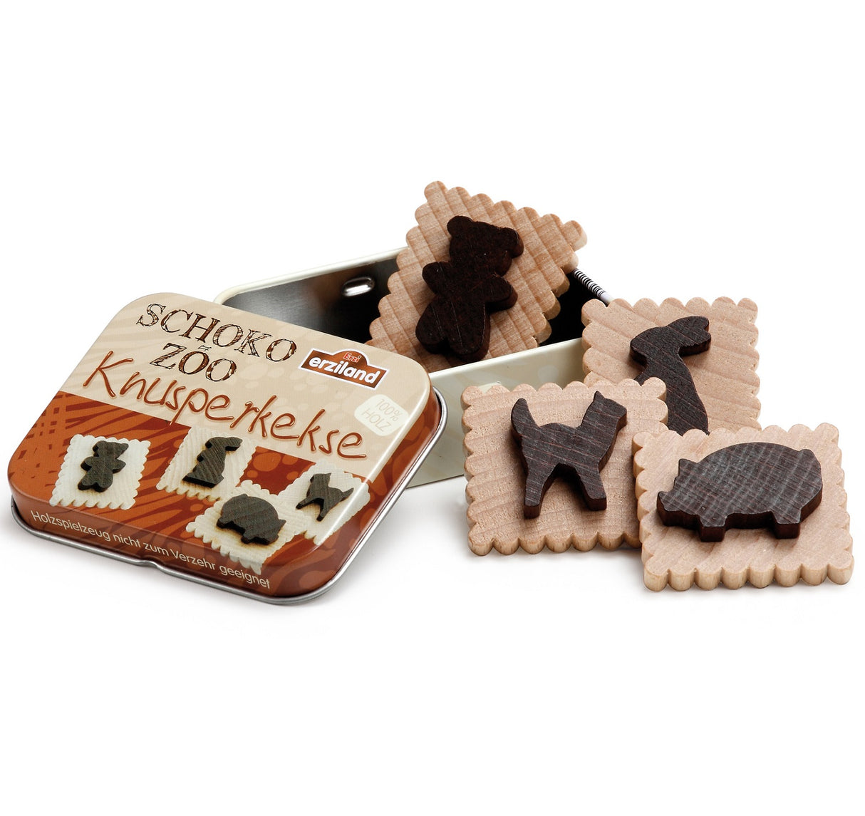 Tin of Wooden Chocolate Biscuits