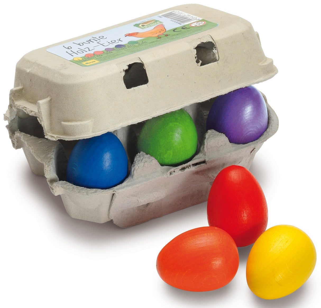 Box of 6 Coloured Wooden Eggs