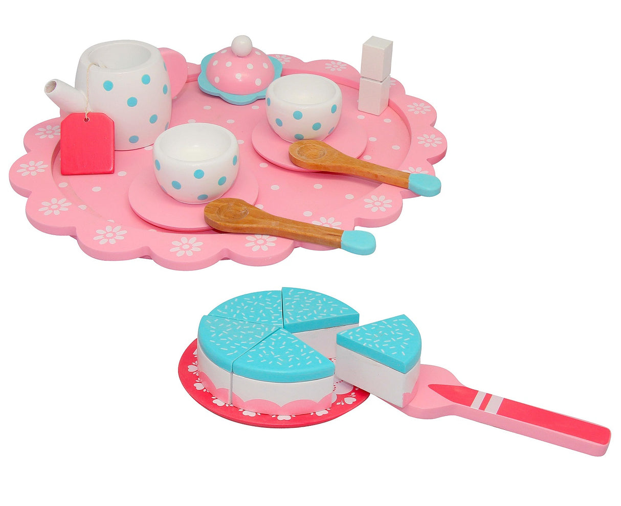 Pink Tea Set with Tray and Cake