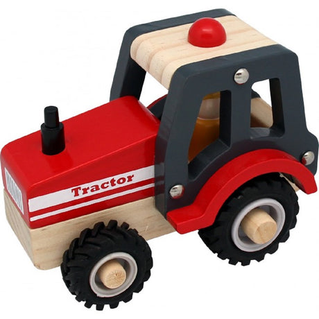 Red Wooden Tractor with Rubber Wheels