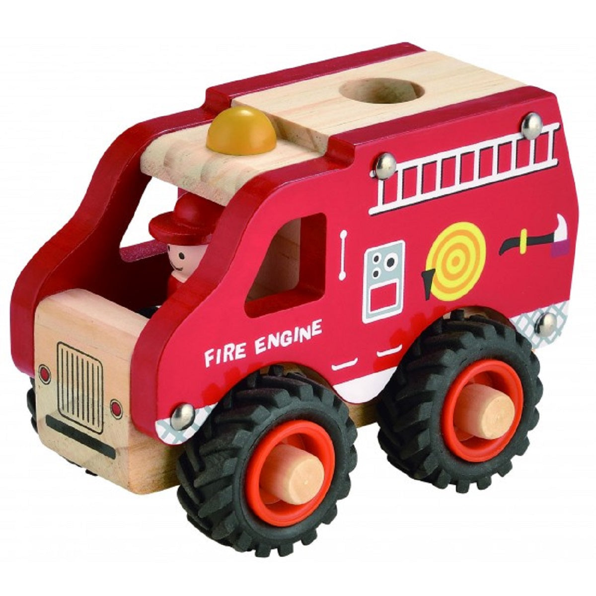 Wooden Fire Engine with Rubber Wheels