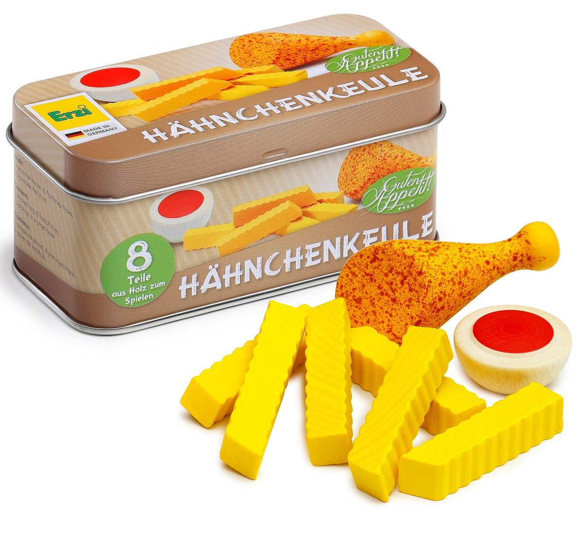 Tin of Wooden Chicken and Chips with Dip