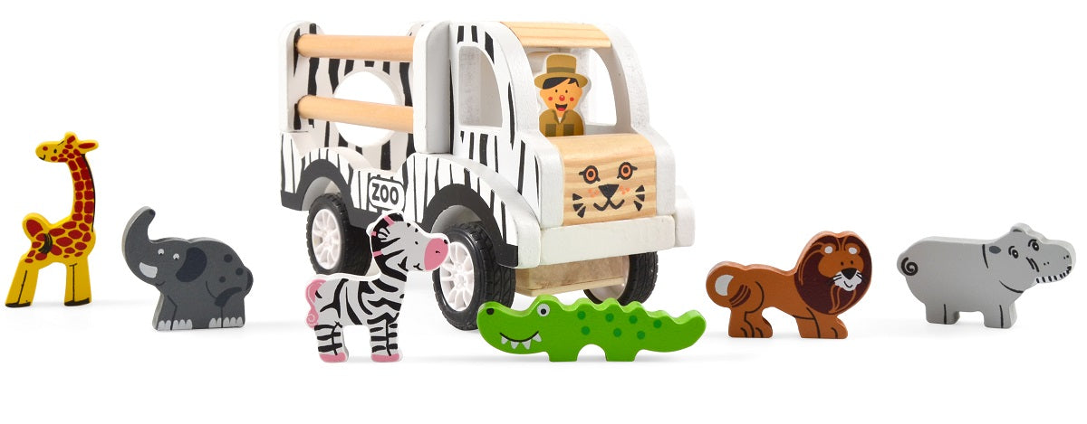 Wooden Pullback Zoo Truck