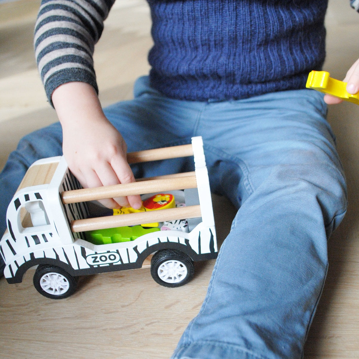 Wooden Pullback Zoo Truck