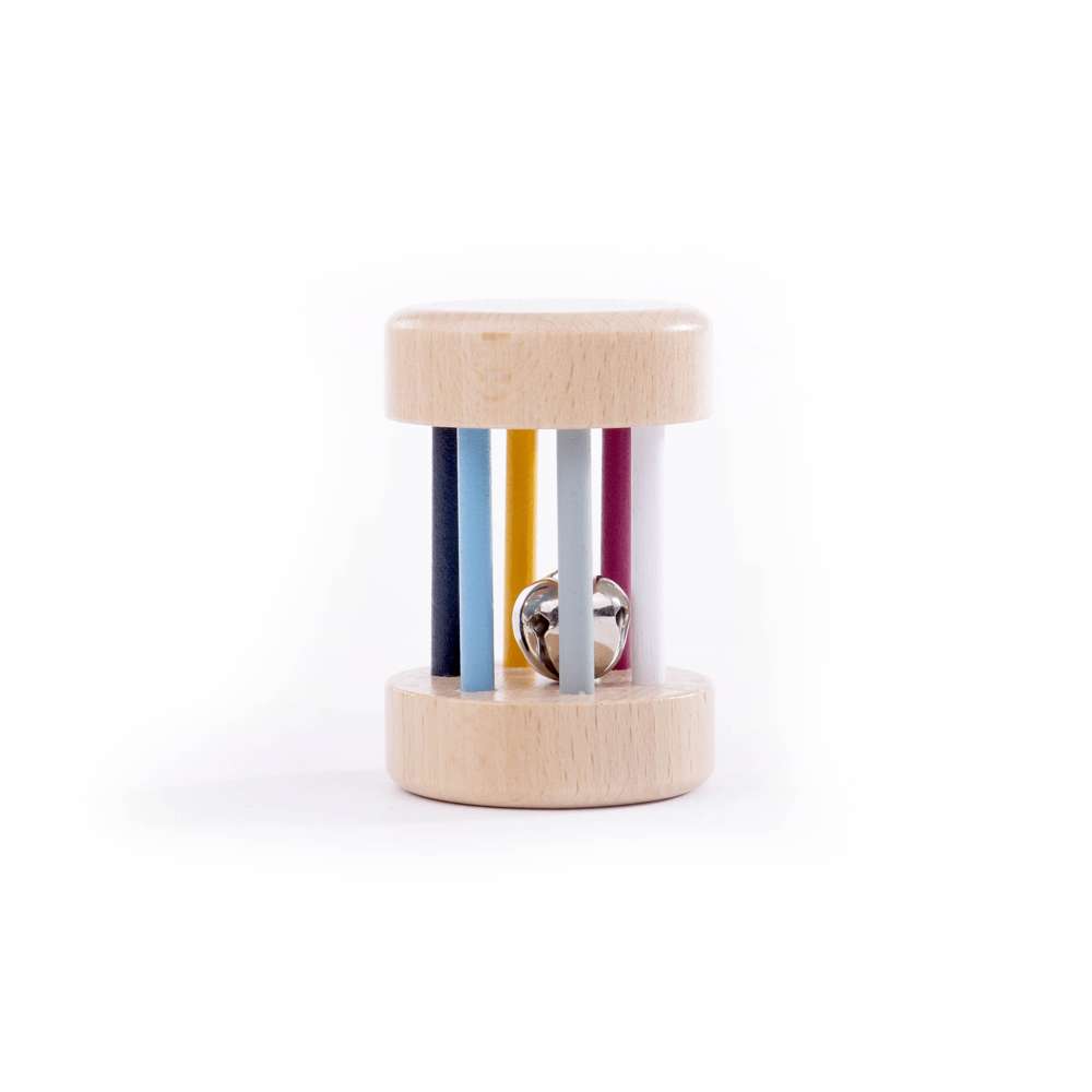 Bigjigs Toys Wooden Roll Rattle Colourful Baby Toy with Bell