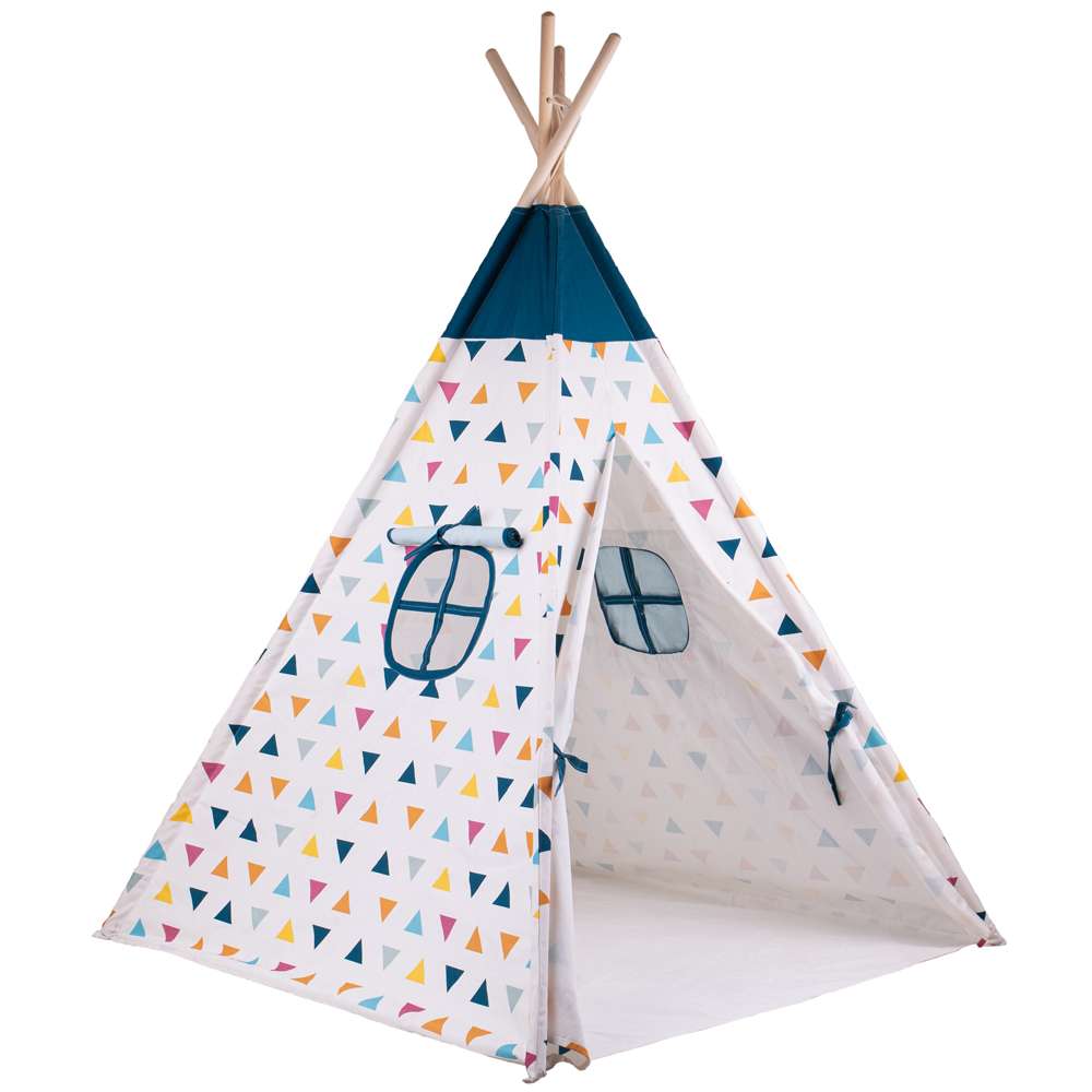 Bigjigs Toys Wooden Kids Teepee Tent Sustainable Play Den with Triangle Print 18 Months+