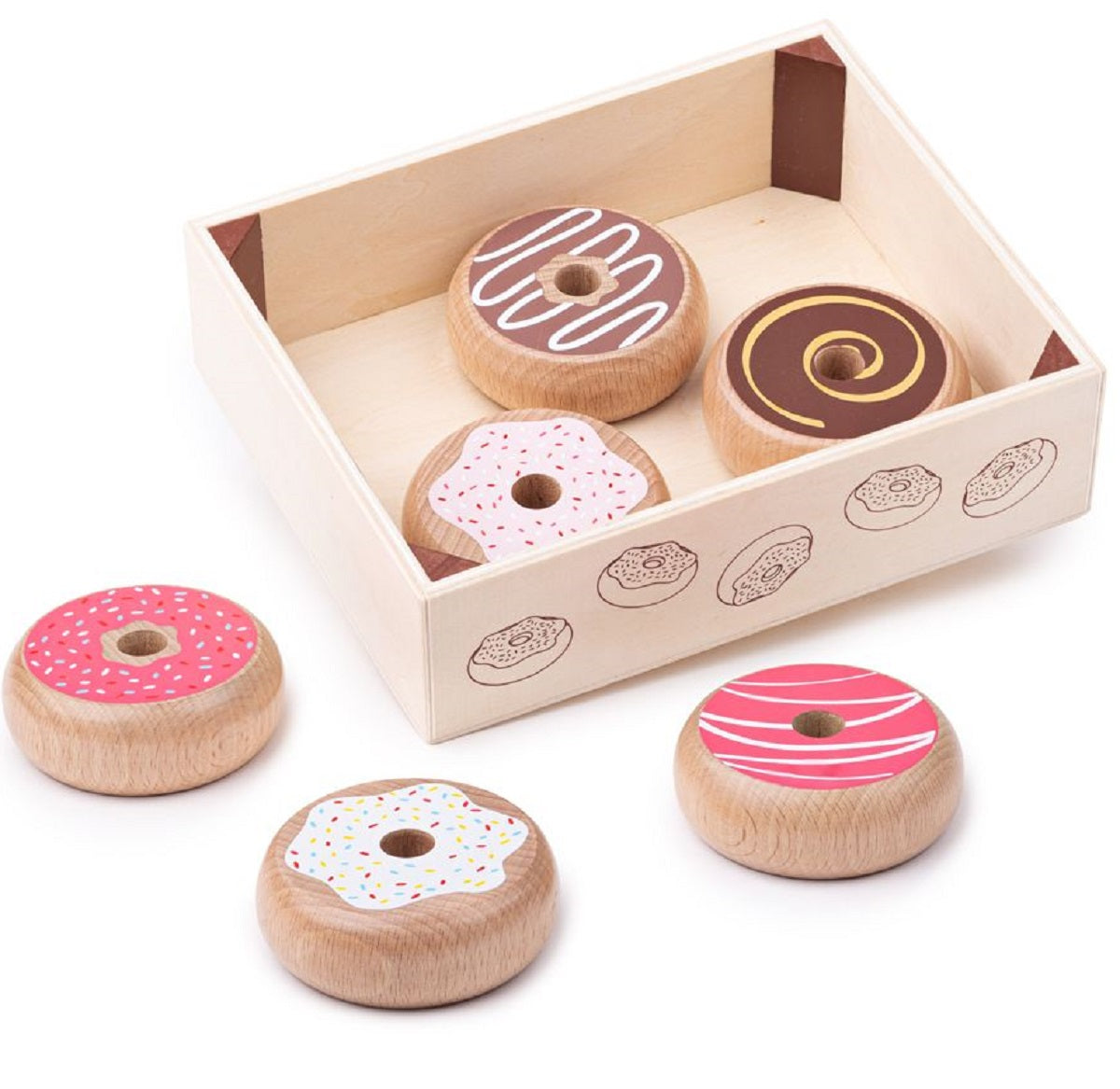 Crate of Wooden Doughnuts