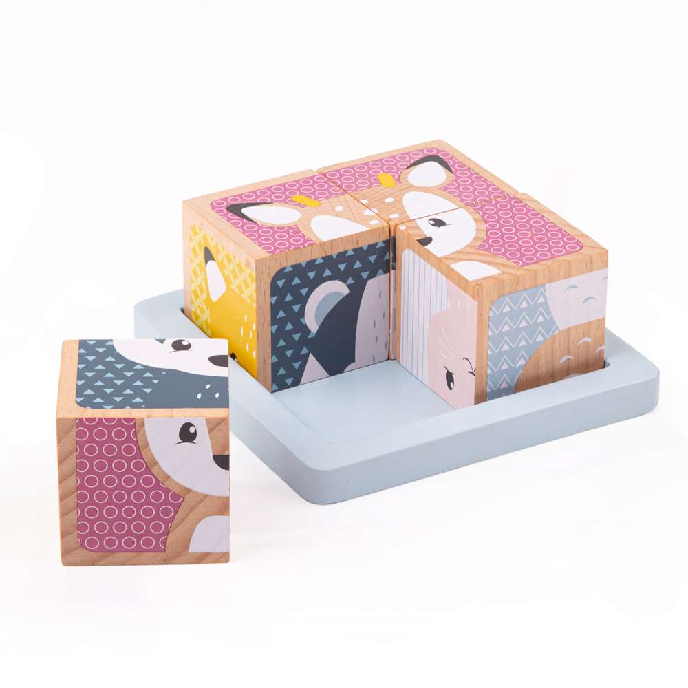Bigjigs Toys Wooden Woodland Animal Cube Puzzle 6 Piece Educational Toy