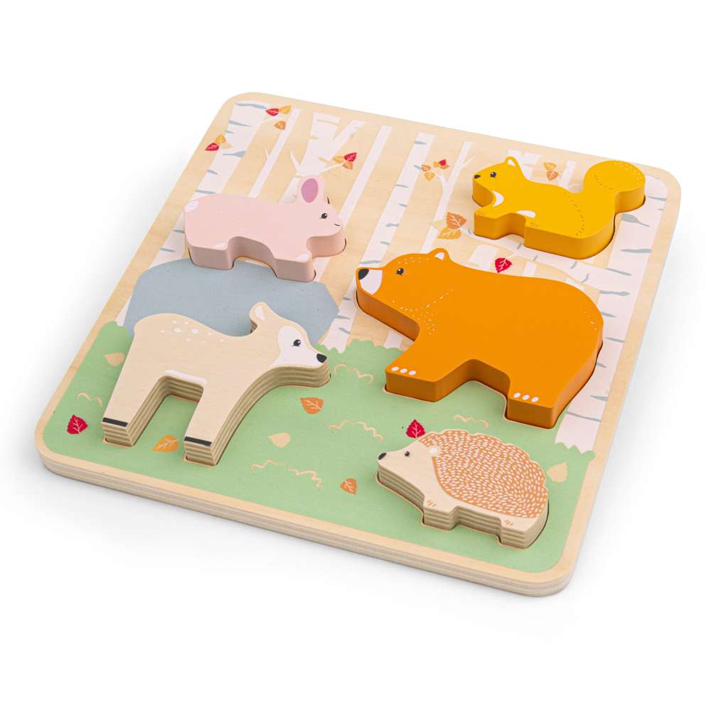 Bigjigs Toys Wooden Woodland Animals Chunky Jigsaw Puzzle 5 Pieces 12 Months Plus