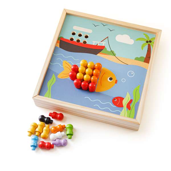 Bigjigs Toys Seaside Peg Board Game Educational Wooden Puzzle with 96 Pegs and 4 Scenes