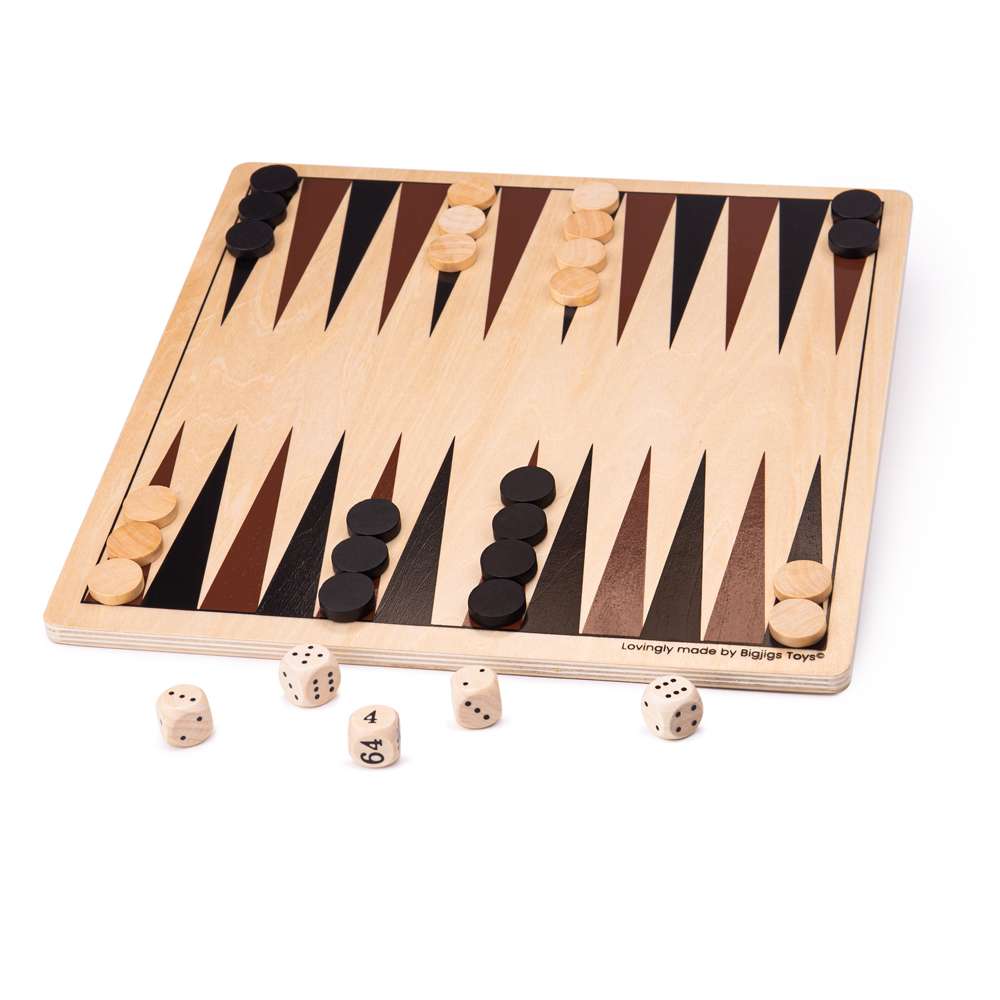 Bigjigs Toys Wooden Backgammon Strategy Board Game with 30 Play Pieces for Ages 3 Plus