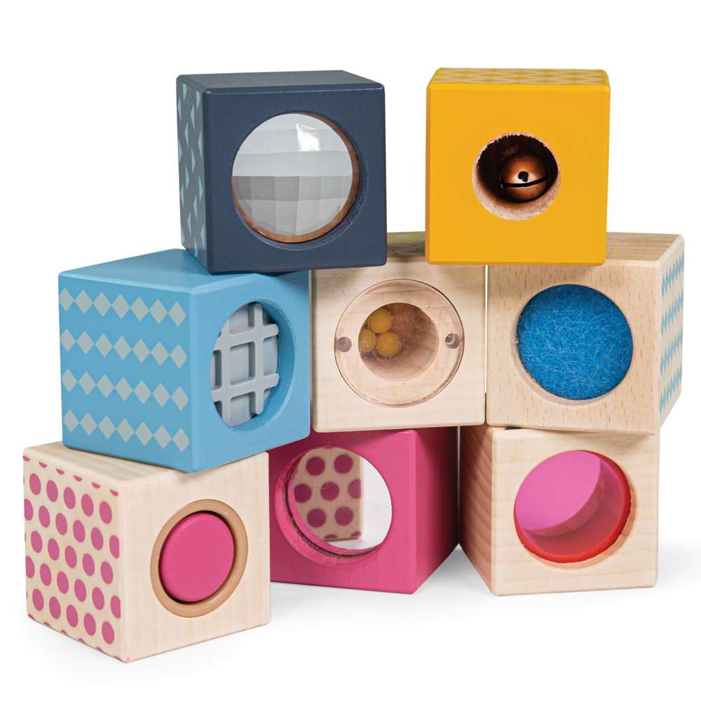 Bigjigs Toys FSC Certified Wooden Sensory Blocks Stacking Toy 8 Pieces 12 Months Plus