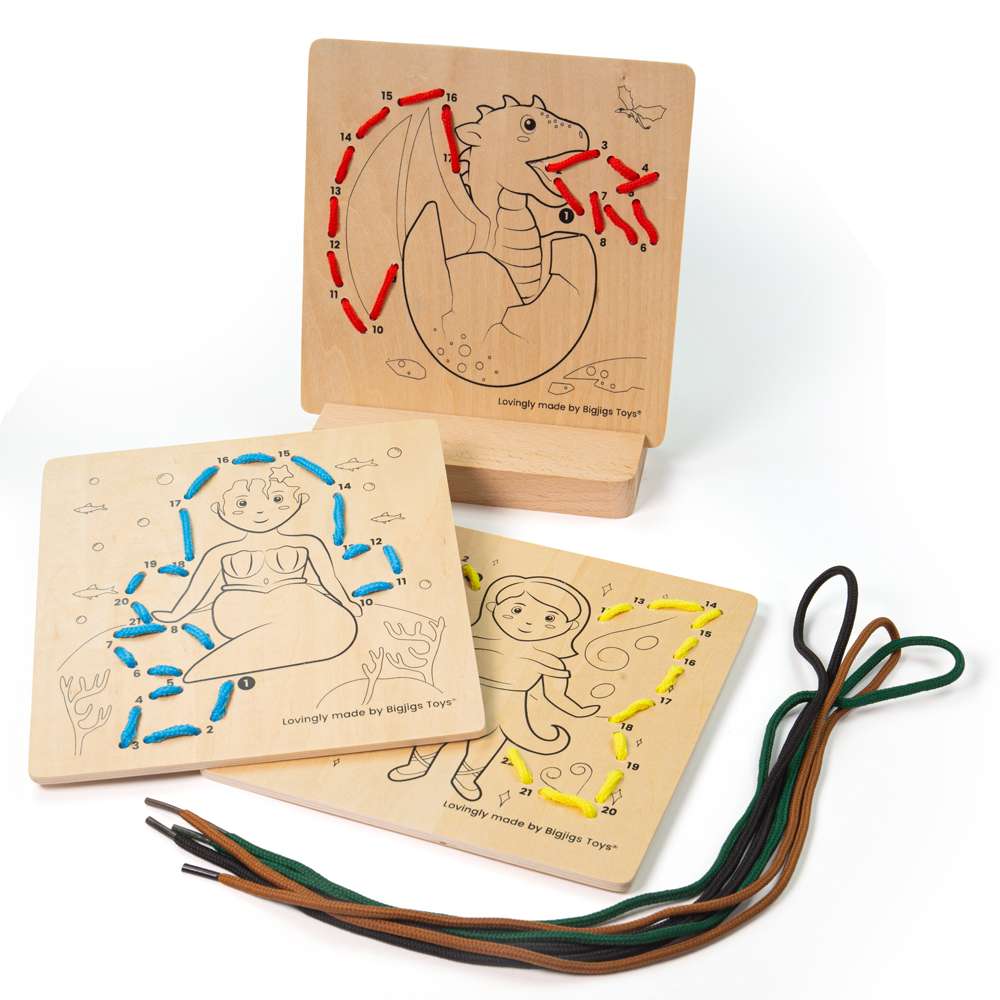 Bigjigs Toys Wooden Mythical Lacing Game Educational Counting Toy for Toddlers