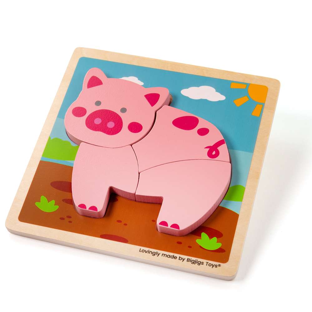 Bigjigs Toys Chunky Lift Out Pig Wooden Puzzle 4 Pieces 12 Months Plus