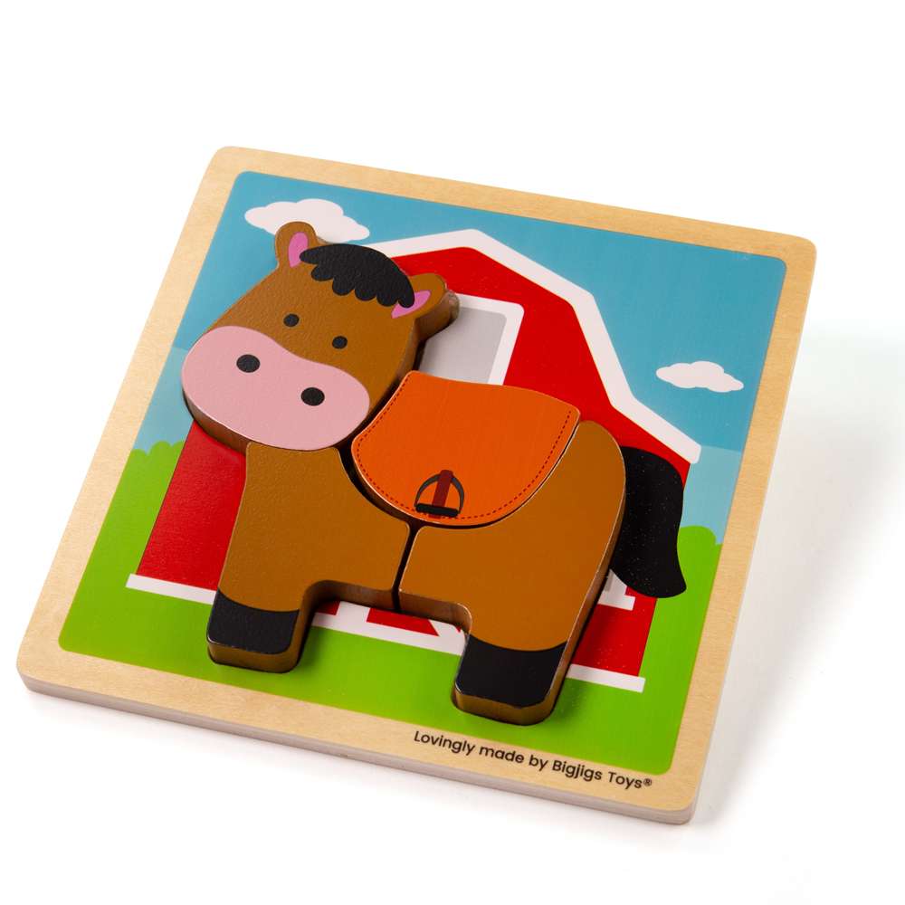 Bigjigs Toys Chunky Lift-Out Horse Wooden Puzzle for Toddlers 4 Pieces