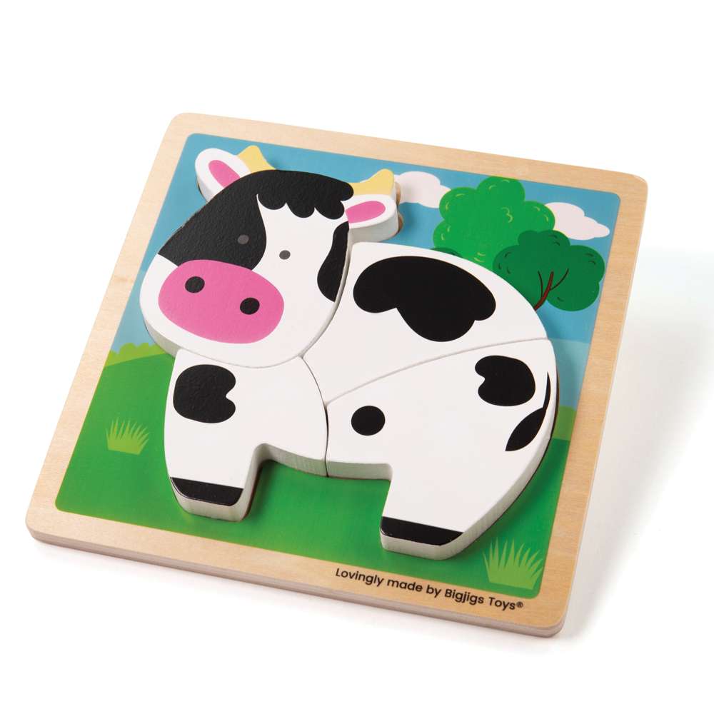 Bigjigs Toys Chunky Lift Out Cow Wooden Puzzle for Toddlers 4 Pieces