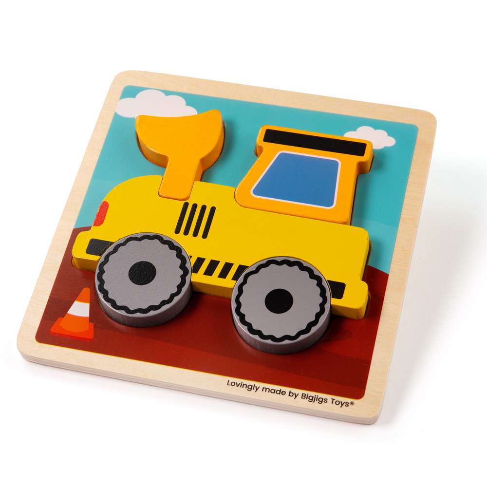 Bigjigs Toys Chunky Lift-Out Digger Wooden Puzzle for Toddlers 5 Pieces