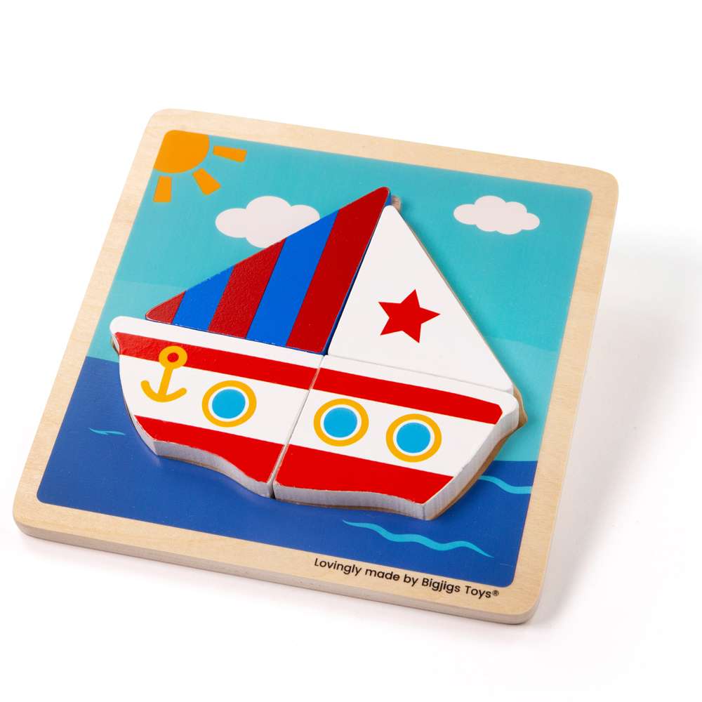 Bigjigs Toys Chunky Lift Out Boat Puzzle 4 Piece Wooden Toddler Toy 12 Months Plus