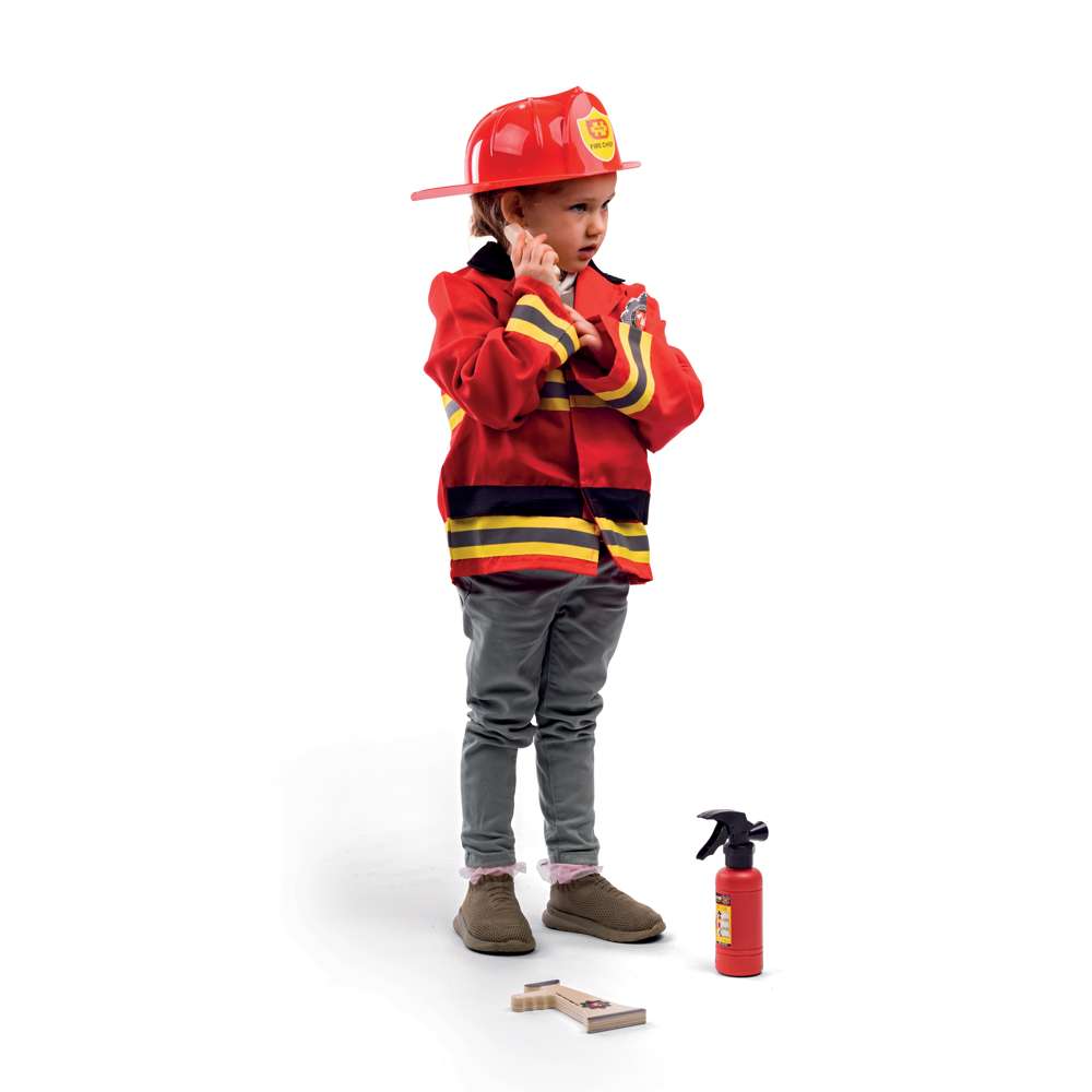 Bigjigs Toys Firefighter Kids Fancy Dress Costume Set with Accessories for Ages 3 to 5 Years
