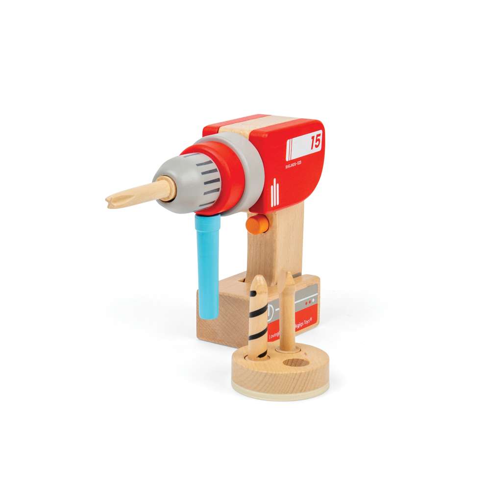 Bigjigs Toys Wooden Toy Drill Kids Magnetic Construction Set Pretend Play Tool Toy