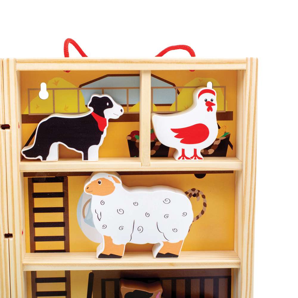 Bigjigs Toys Wooden Farm Play Box Kids Activity Set with Animal Figures and Play Mat