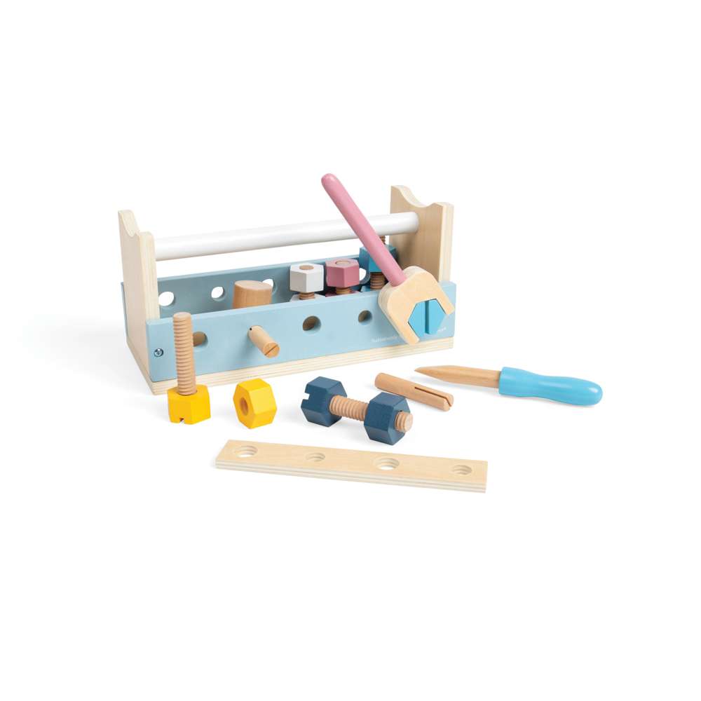 Bigjigs Toys Wooden Carpenters Workbench and Toolbox 12 Piece Kids Tool Set