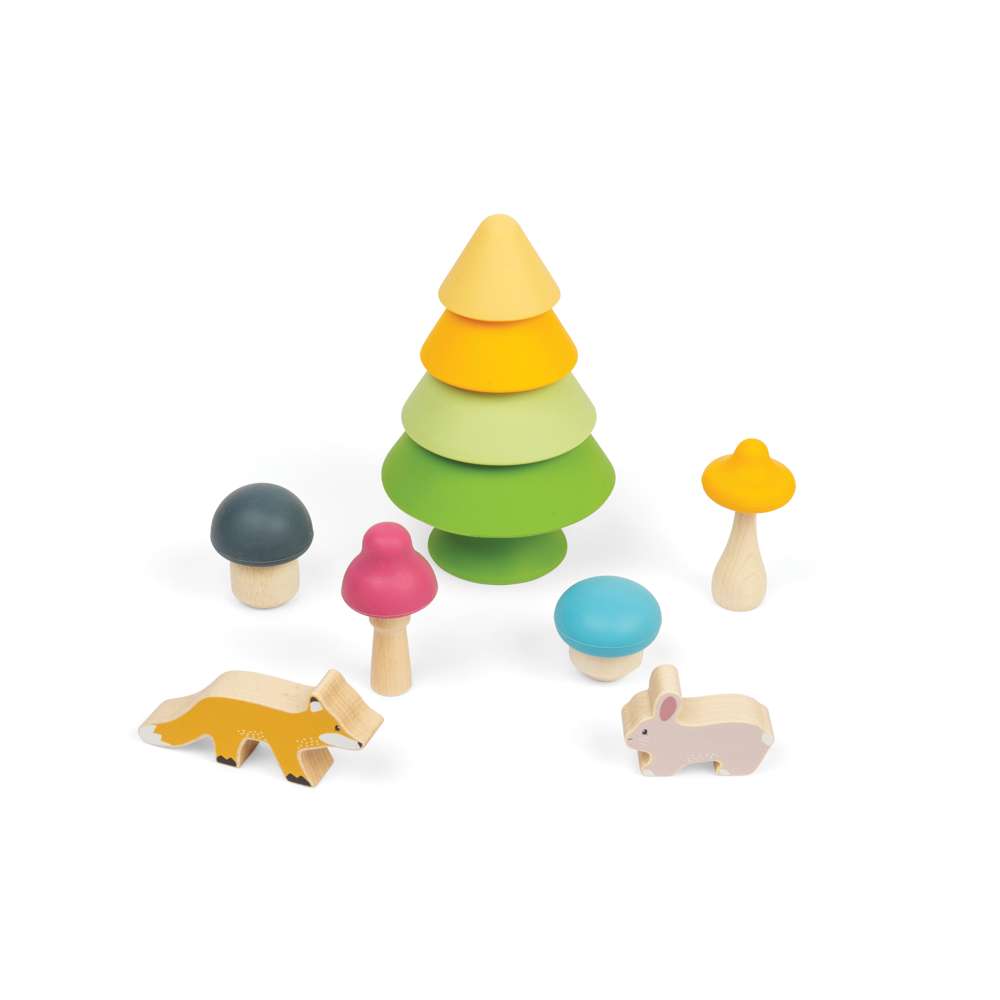 Bigjigs Toys Forest Friends Silicone and Wooden Montessori Stacking Toy Set 12 Months+