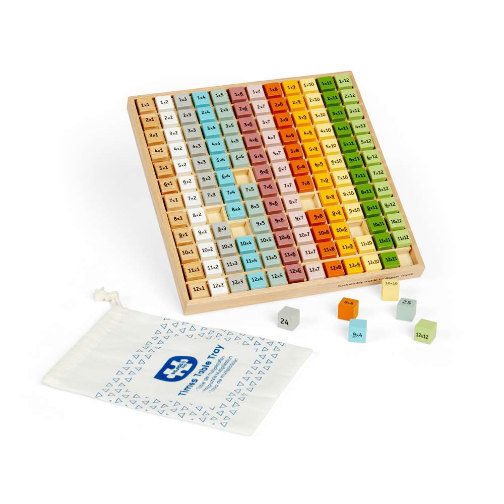 Bigjigs Toys Wooden Times Table Tray Simply Scandi Educational Multiplication Toy with 144 Pieces
