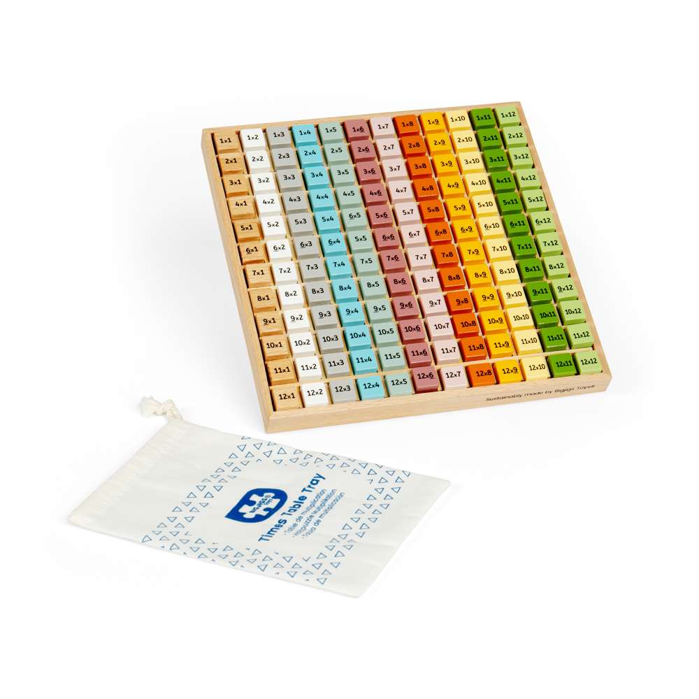 Bigjigs Toys Wooden Times Table Tray Simply Scandi Educational Multiplication Toy with 144 Pieces