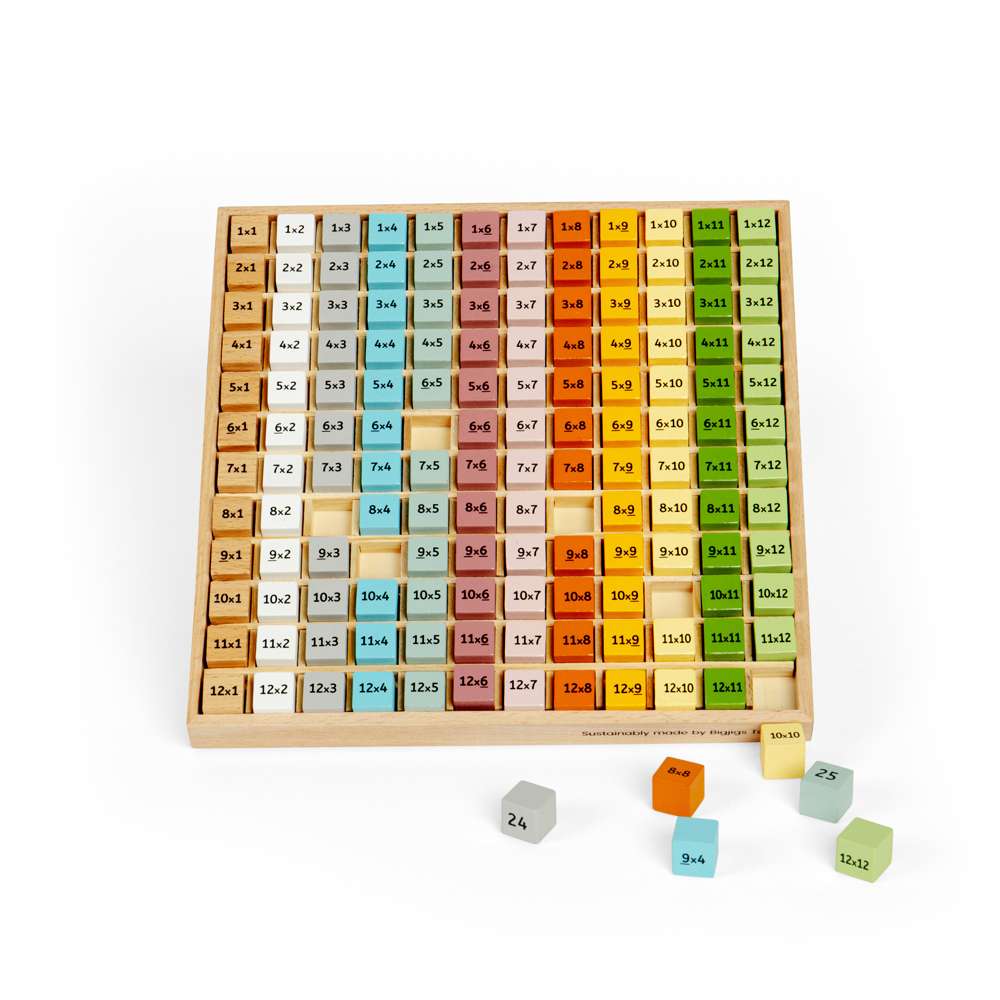 Bigjigs Toys Wooden Times Table Tray Simply Scandi Educational Multiplication Toy with 144 Pieces