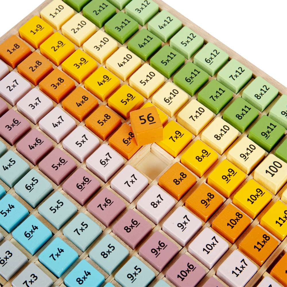 Bigjigs Toys Wooden Times Table Tray Simply Scandi Educational Multiplication Toy with 144 Pieces