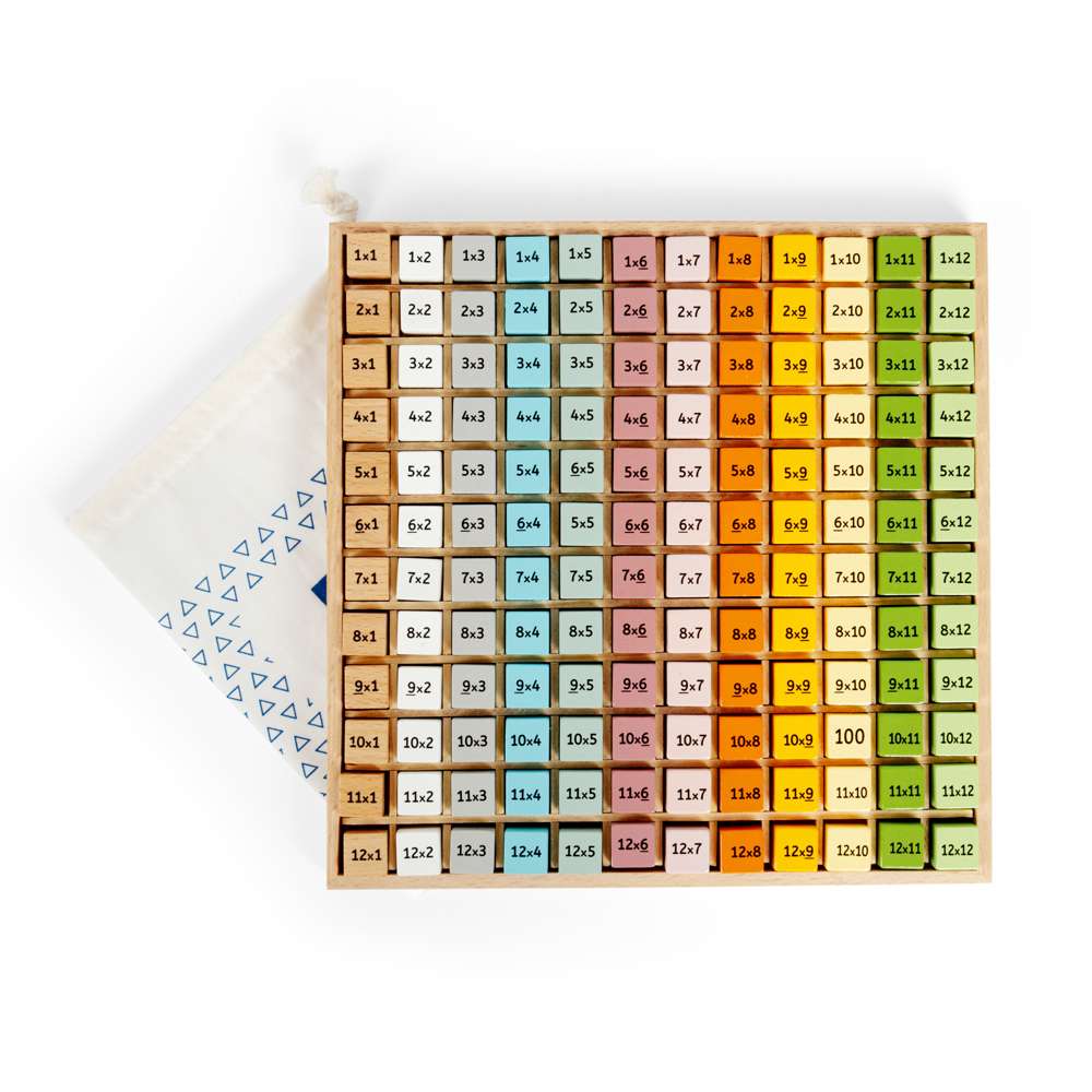 Bigjigs Toys Wooden Times Table Tray Simply Scandi Educational Multiplication Toy with 144 Pieces
