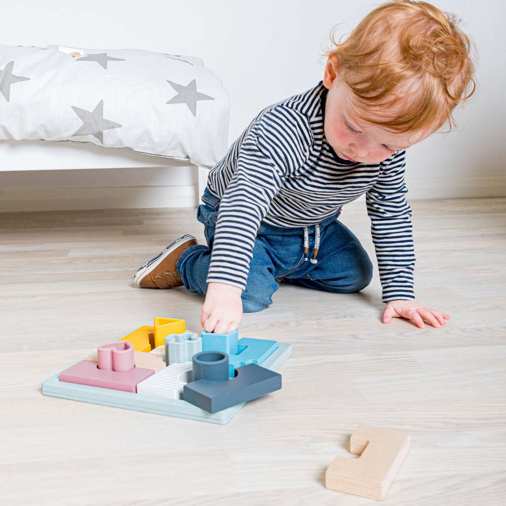 Bigjigs Toys Mosaic Puzzle Wooden and Silicone Shape Matching Jigsaw 14 Pieces