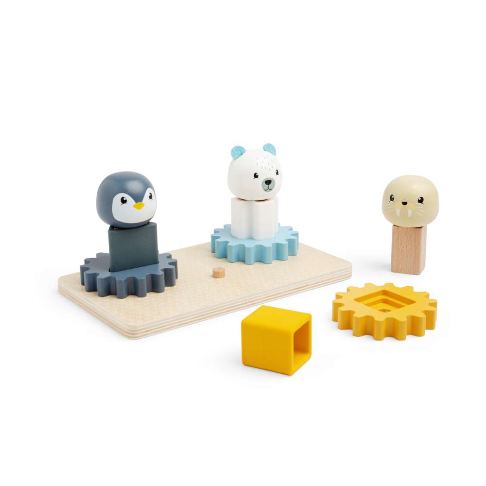 Bigjigs Toys Arctic Cog Puzzle Wooden Shape Sorter and Silicone Educational Toy for 12 Months Plus