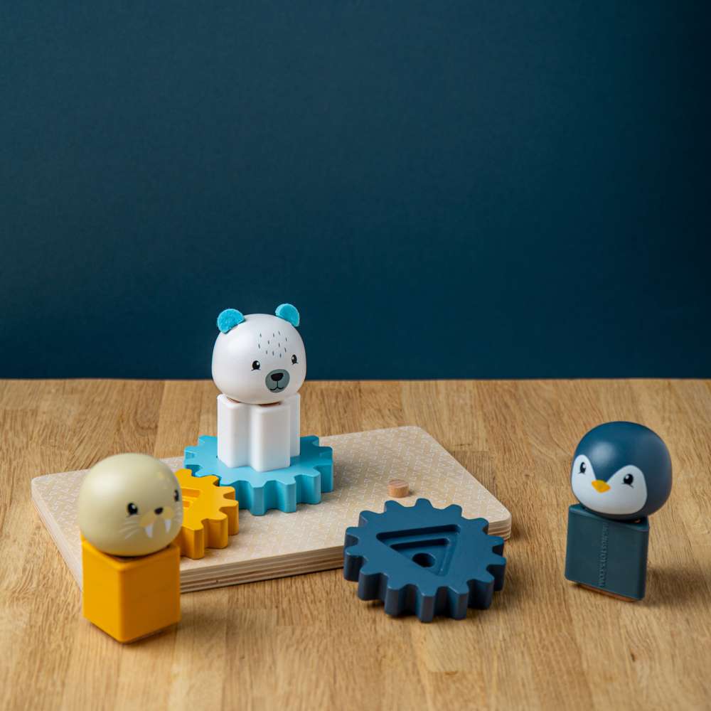 Bigjigs Toys Arctic Cog Puzzle Wooden Shape Sorter and Silicone Educational Toy for 12 Months Plus