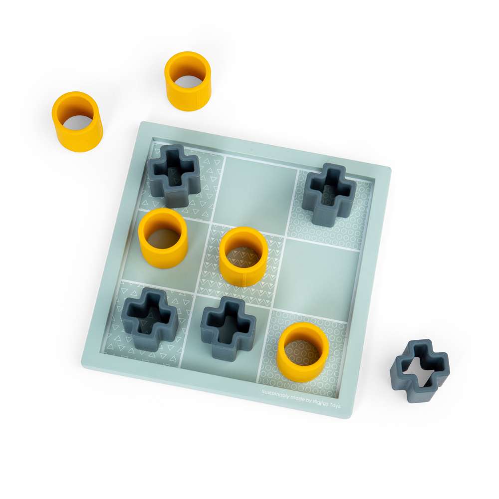 Bigjigs Toys Wooden Tic Tac Toe Noughts and Crosses Board Game with Silicone Pieces