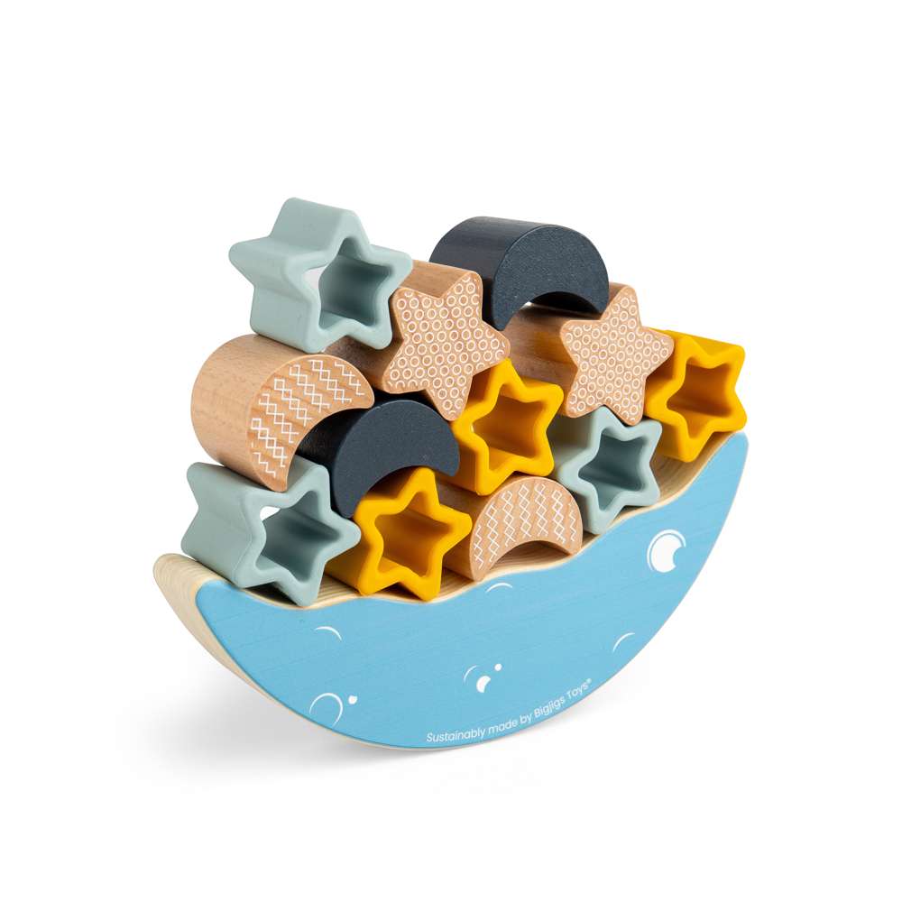 Bigjigs Toys Simply Scandi Moon Balance Stacker Silicone and Wooden Stacking Toy 13 Pieces