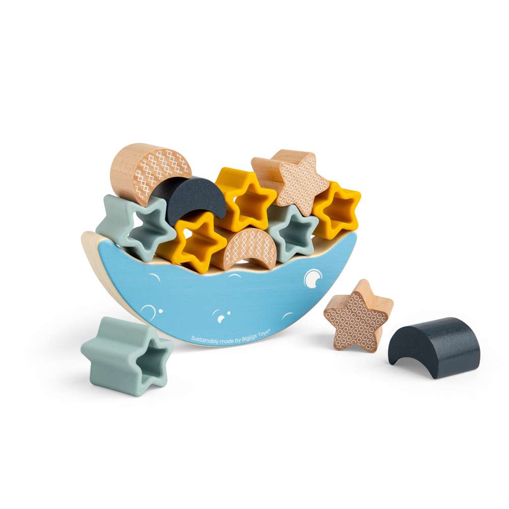 Bigjigs Toys Simply Scandi Moon Balance Stacker Silicone and Wooden Stacking Toy 13 Pieces