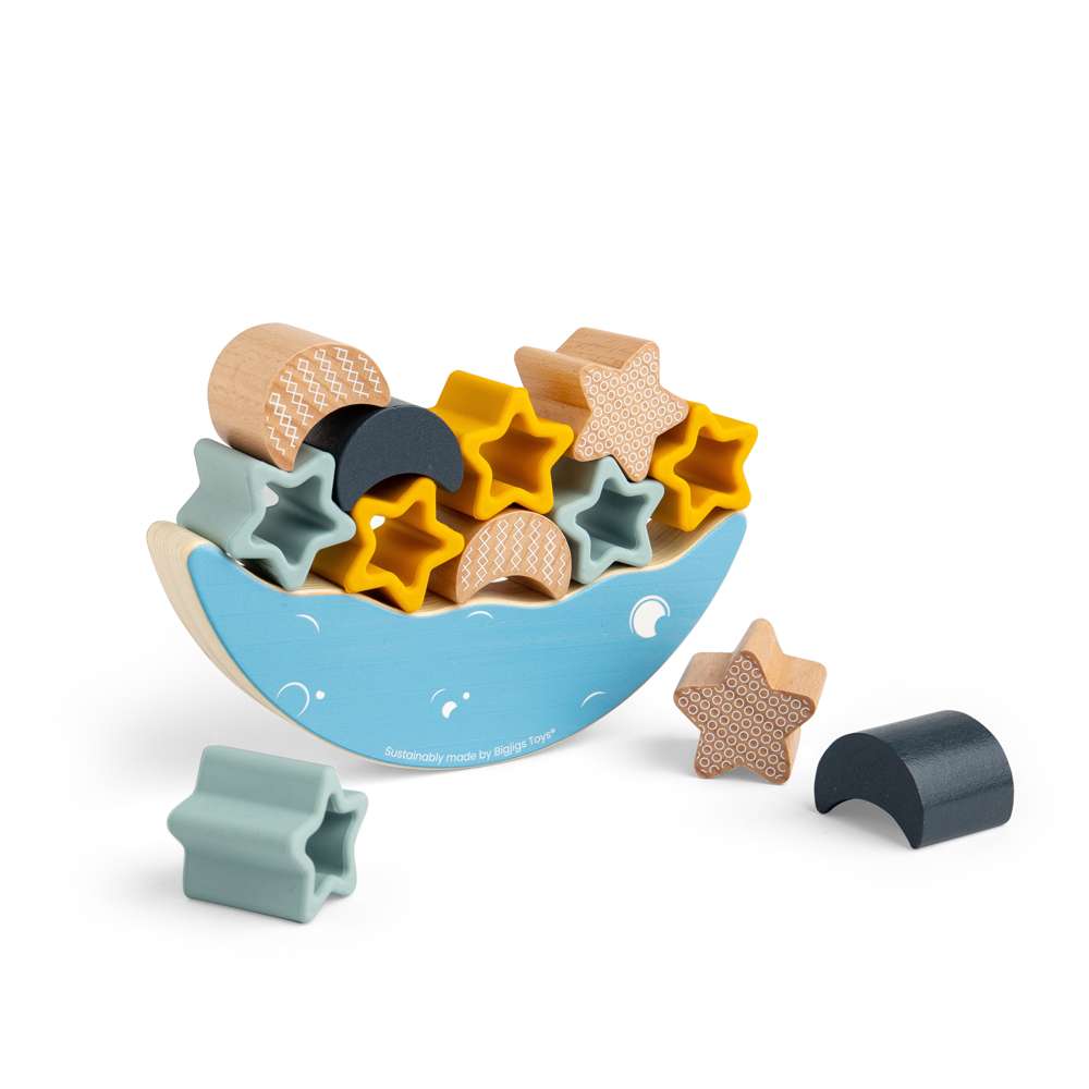 Bigjigs Toys Simply Scandi Moon Balance Stacker Silicone and Wooden Stacking Toy 13 Pieces