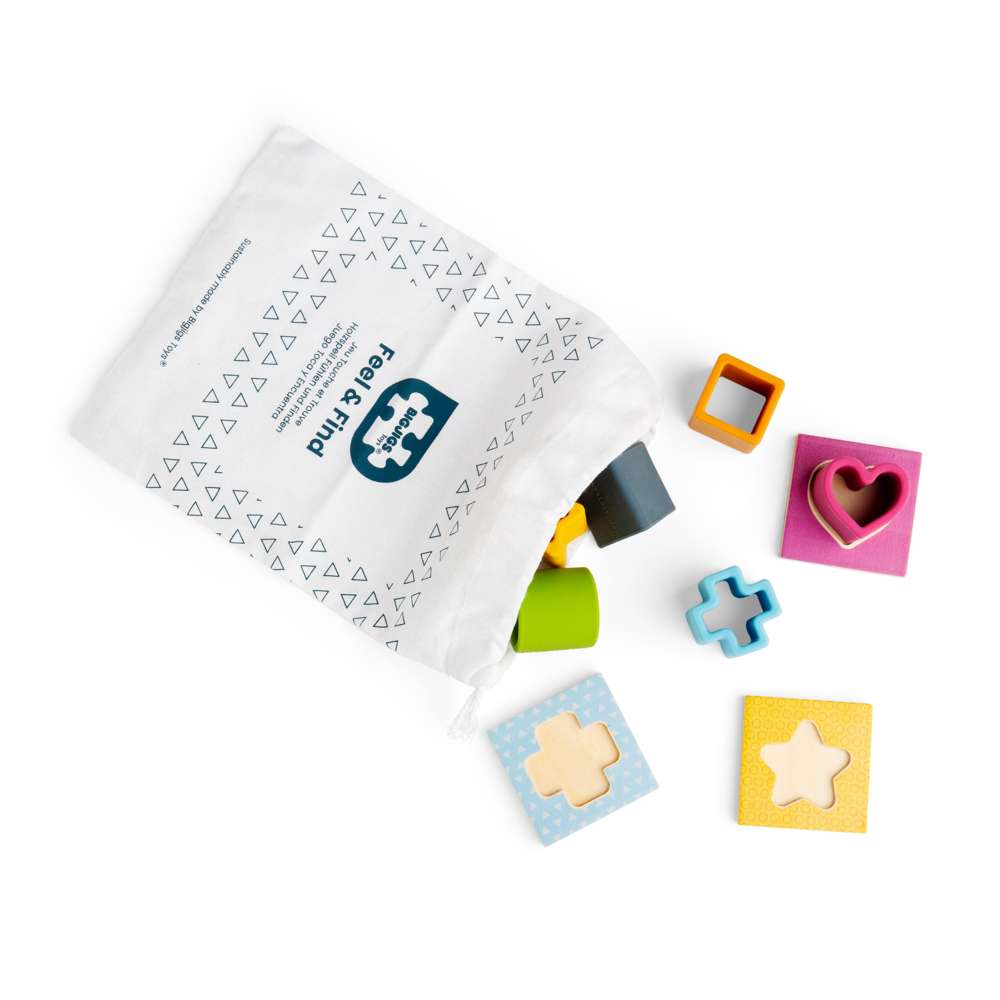 Bigjigs Toys Simply Scandi Feel and Find Silicone and Wooden Shape Sorter Game 9 Pieces