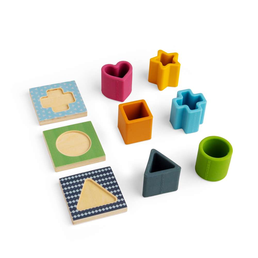 Bigjigs Toys Simply Scandi Feel and Find Silicone and Wooden Shape Sorter Game 9 Pieces