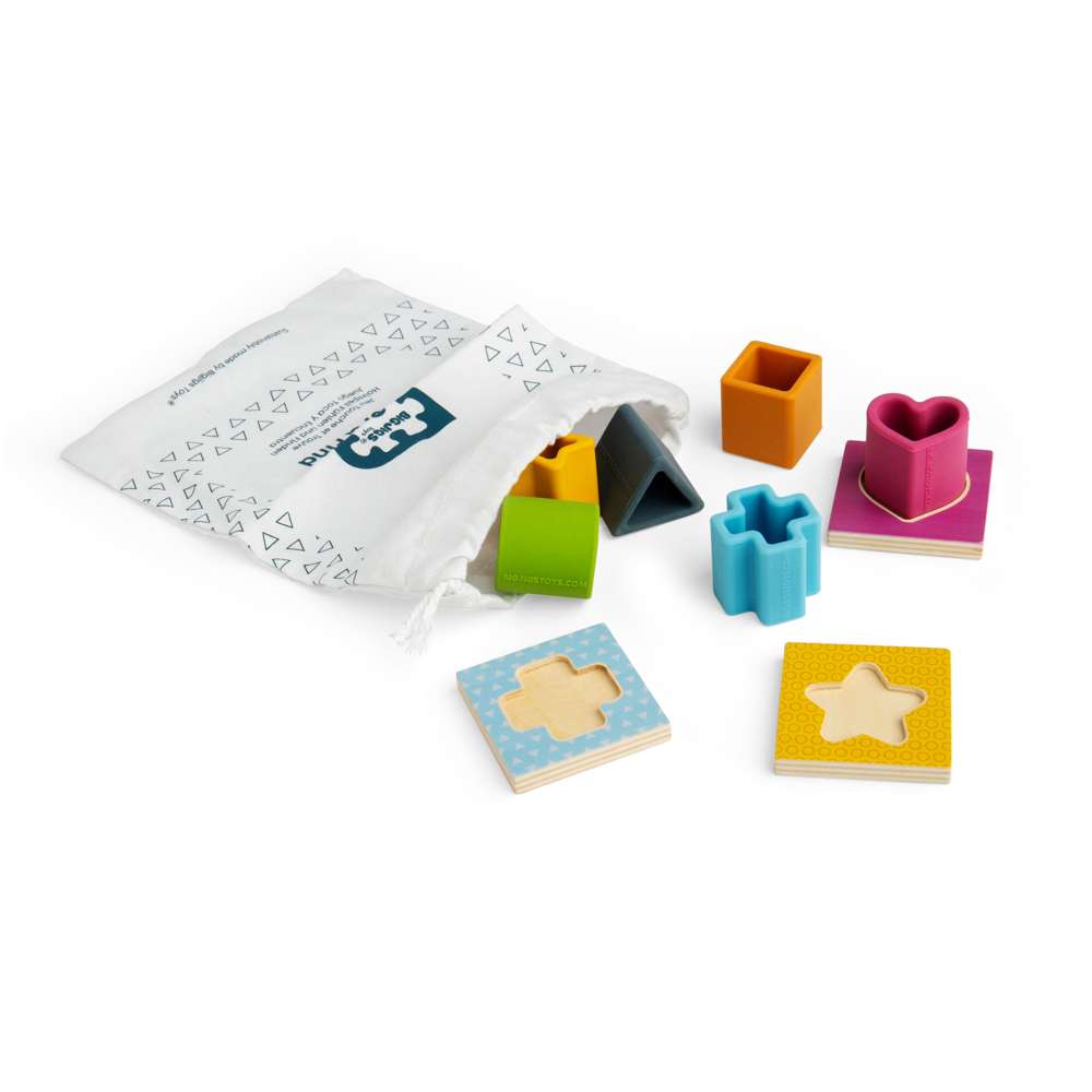 Bigjigs Toys Simply Scandi Feel and Find Silicone and Wooden Shape Sorter Game 9 Pieces