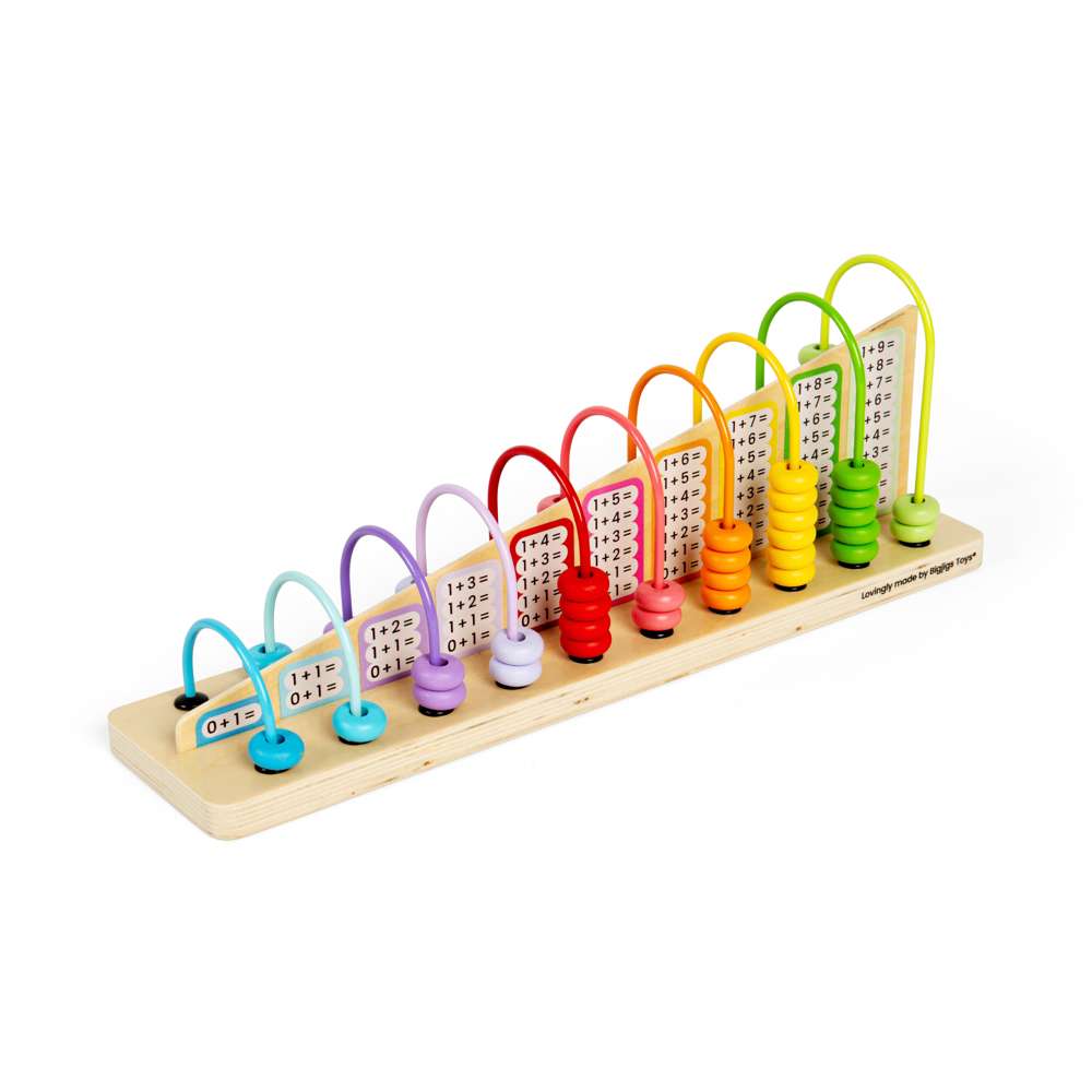 Bigjigs Toys Wooden Rainbow Counting Abacus Maths Toy with 55 Beads and Tray