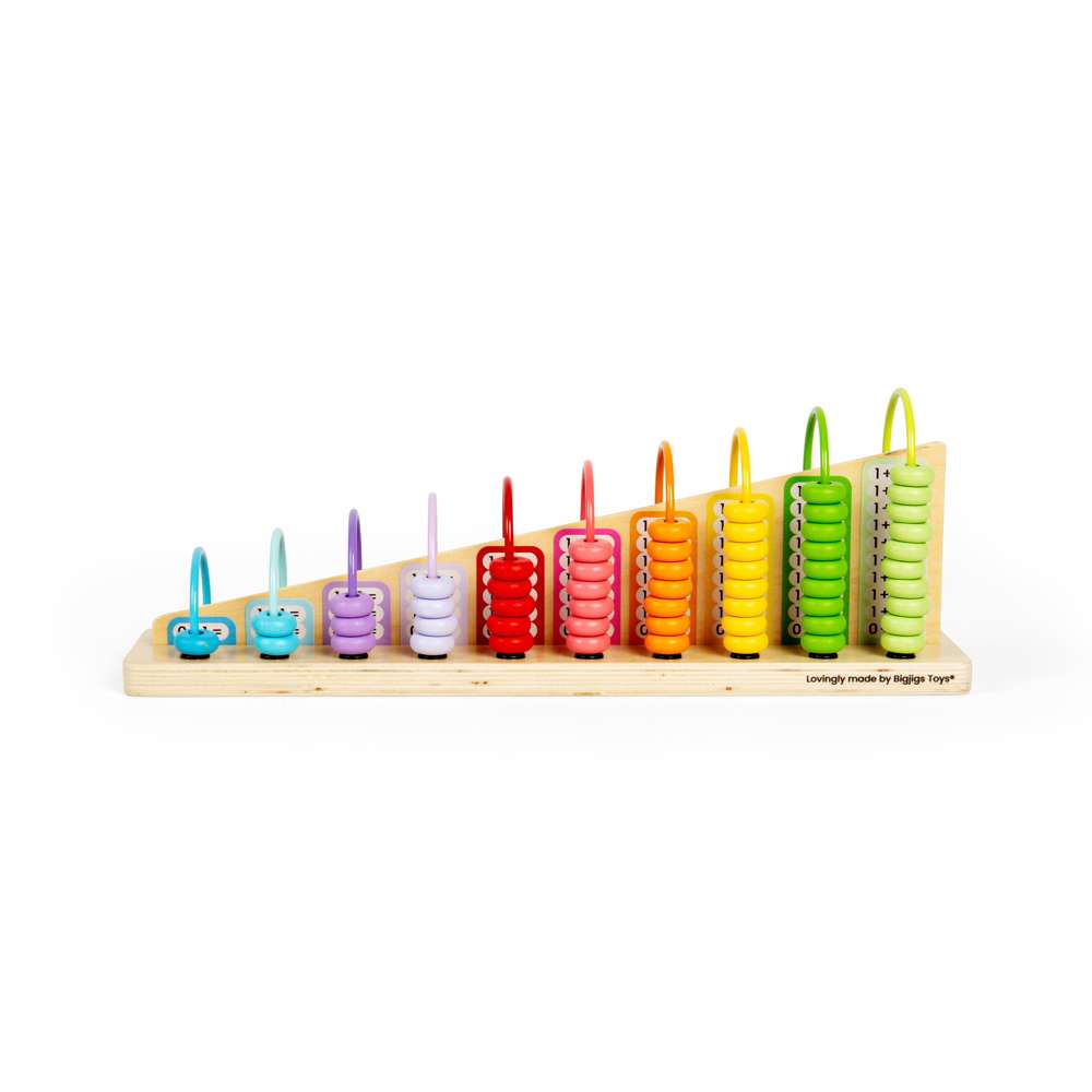 Bigjigs Toys Wooden Rainbow Counting Abacus Maths Toy with 55 Beads and Tray