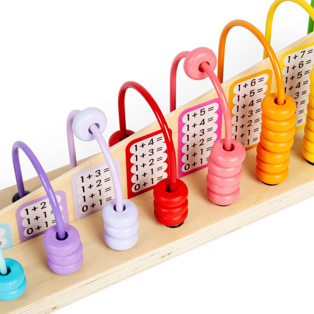Bigjigs Toys Wooden Rainbow Counting Abacus Maths Toy with 55 Beads and Tray
