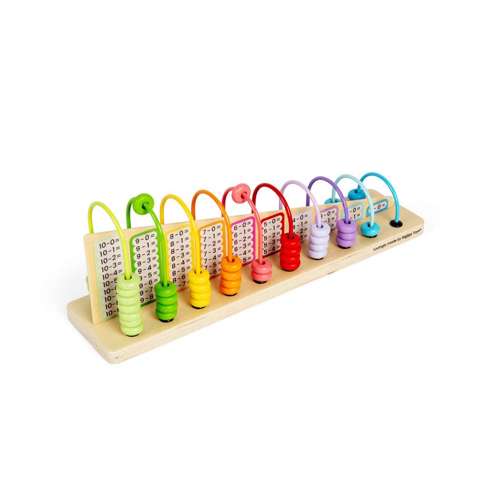 Bigjigs Toys Wooden Rainbow Counting Abacus Maths Toy with 55 Beads and Tray