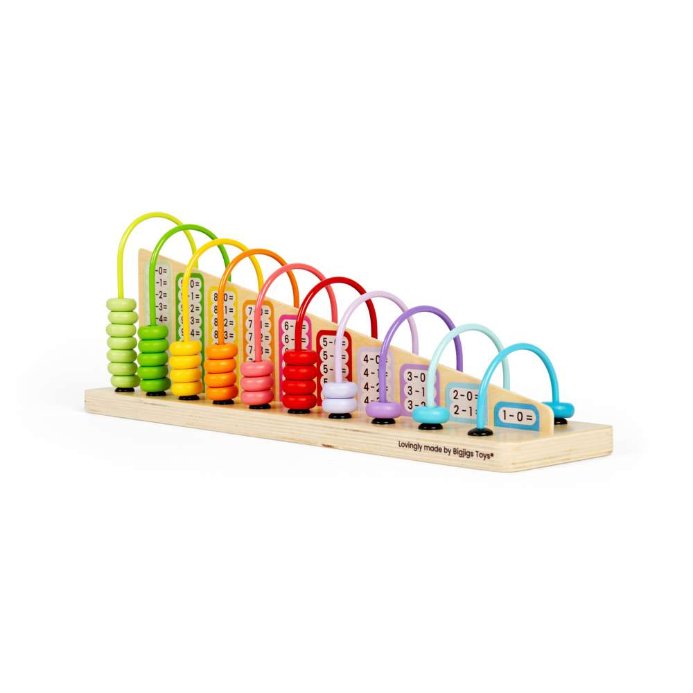 Bigjigs Toys Wooden Rainbow Counting Abacus Maths Toy with 55 Beads and Tray