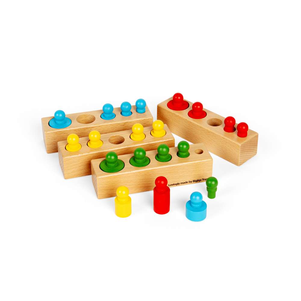 Bigjigs Toys Wooden Peg Blocks Size and Colour Sorting Toy with 24 Play Pieces