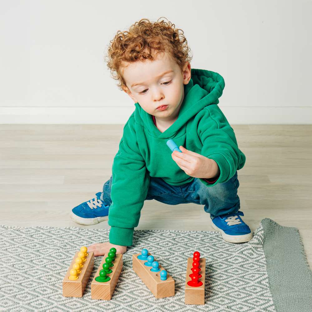Bigjigs Toys Wooden Peg Blocks Size and Colour Sorting Toy with 24 Play Pieces